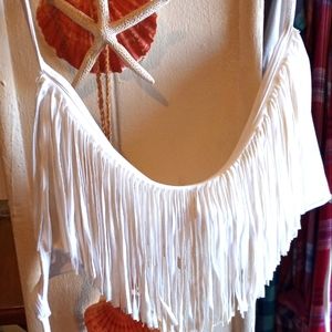 L*Space White Fringe Bikini Top